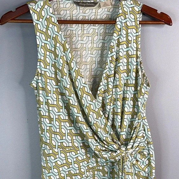 TOMMY BAHAMA Silk Surplice Chain Pattern Dress Ruched Sleeveless Summer 4-6 - Picture 3 of 11